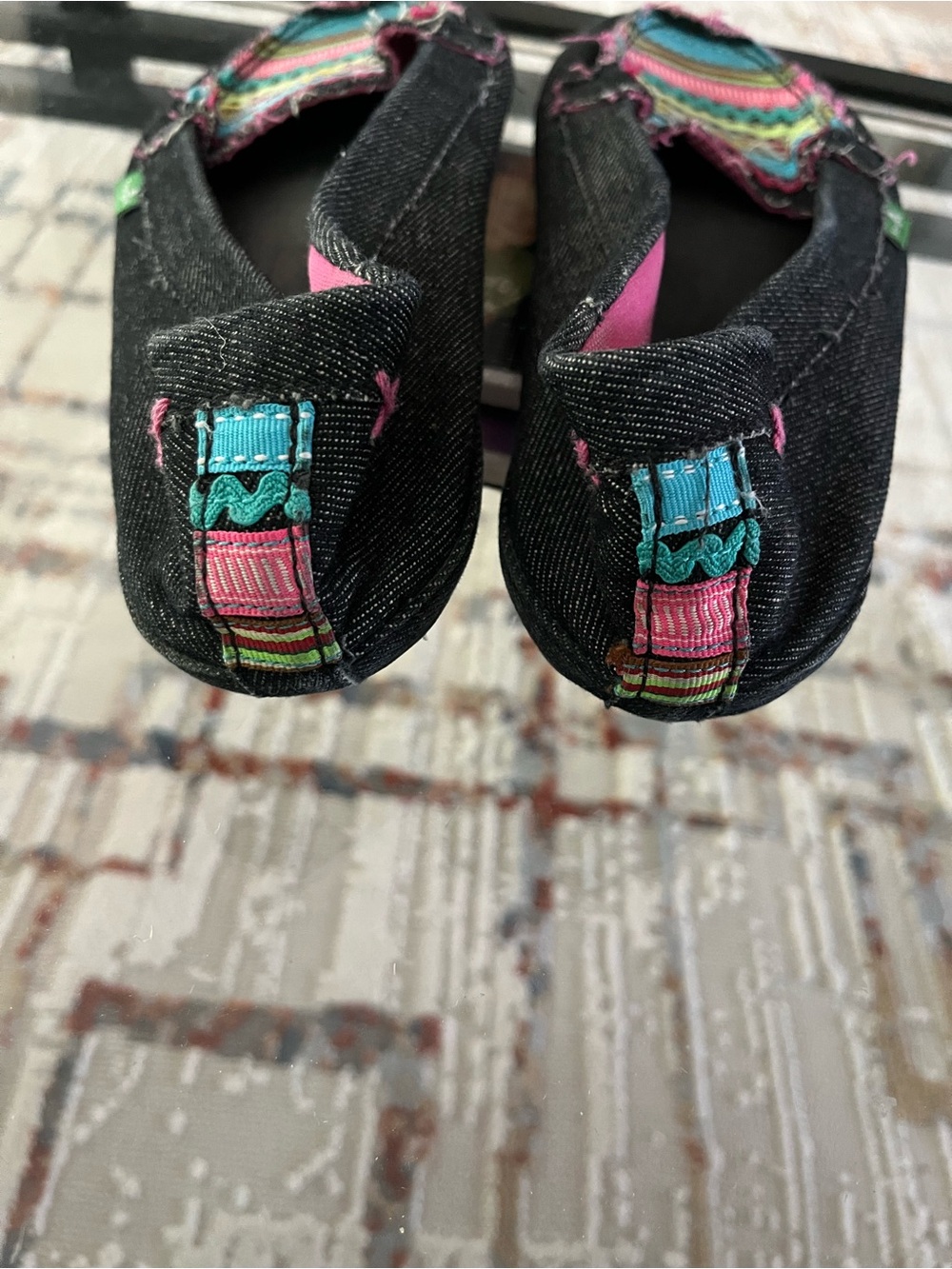 Sanuk Black Slip-On Moccasins with Multicolor Striped Panel - Picture 3 of 5